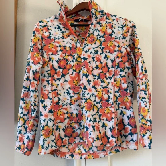 Lands’ End Floral Quarter Zip Fleece Pullover Cozy Casual Layer Size Small - Picture 1 of 3